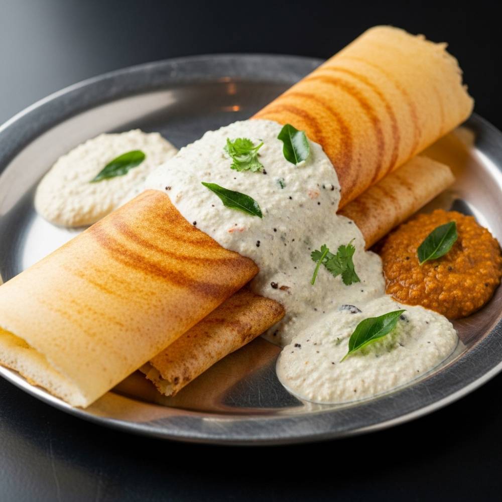 Spicy Masala Dosa with Coconut Chutney