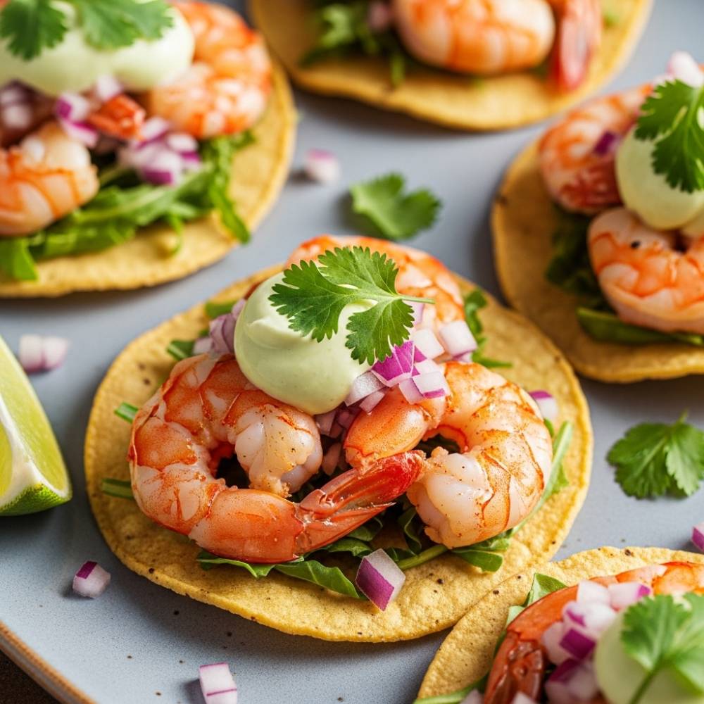 Shrimp Tostadas with Lime Crema