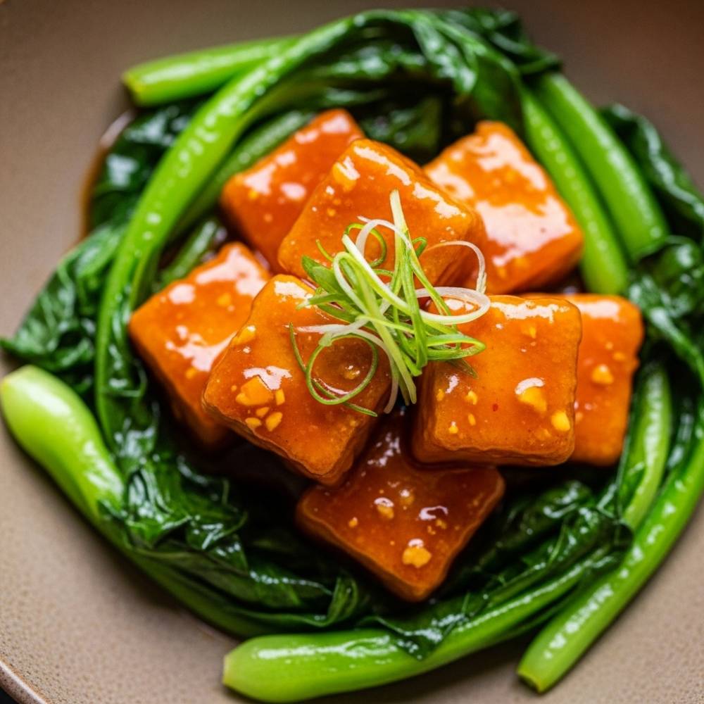 Orange Glazed Tofu with Stir-Fried Greens